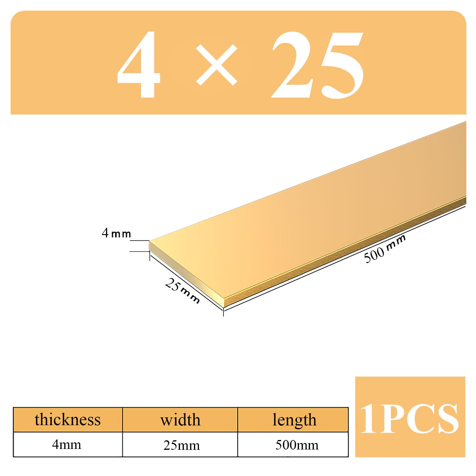 Barre plate en laiton, épaisseur 4 mm, largeur 12/15/20/25 mm, longueur 500 mm, for la fabrication de couteaux et l'artisanat.(4 * 25 * 500mm)