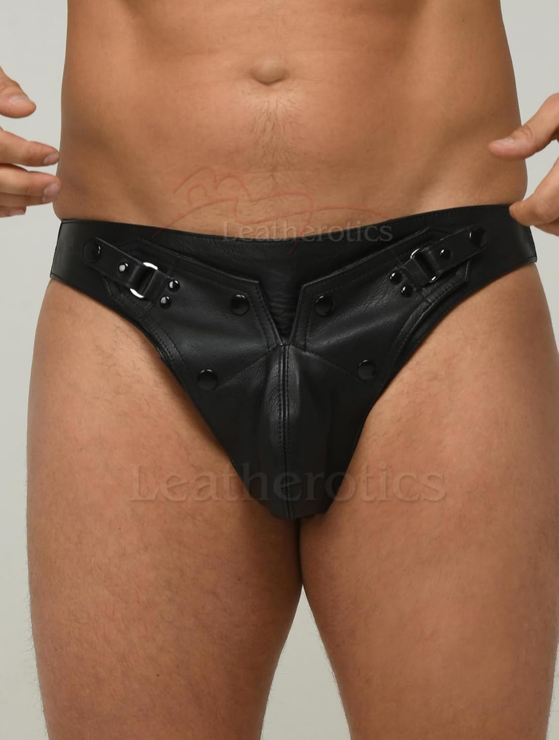 Mens Real Leather Underwear - Soft and Supple Leather Jockstrap with Detachable Front Pouch - 030