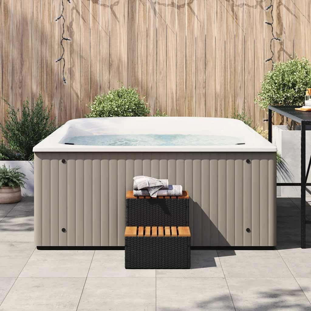 Gecheer Bordo per Vasca Idromassaggio Nero Polyrattan&Massello Acacia,Bordo,per Vasca,da Spa,Bordo per Vasca Idromassaggio da Giardino per Esterno,Bordo Spa,Bordo Piscina Mobili da Giardino,P4103940