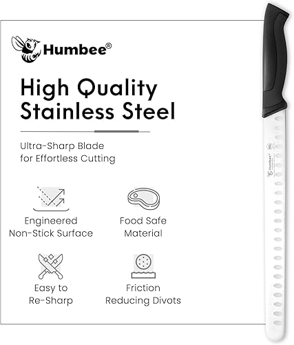 Miniatura 5 de Cuchillo de chef de 12 pulgadas con borde Granton para rebanar jamón y carne de pavo  Certificado NSF  Hoja de acero inoxidable alemán  Mango