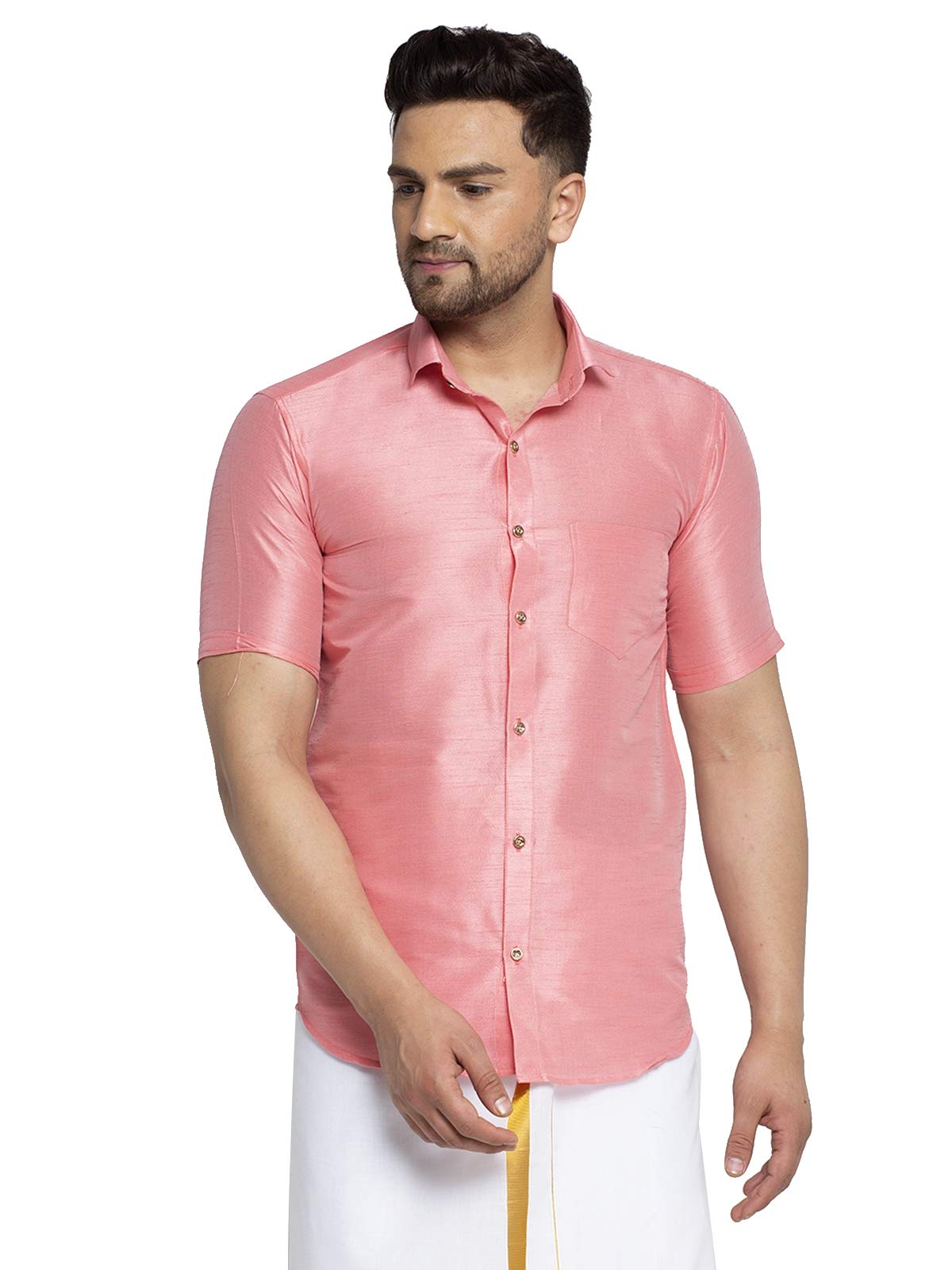 Men's Ethnic Half Sleeve Silk Shirt. Pink-picture-29