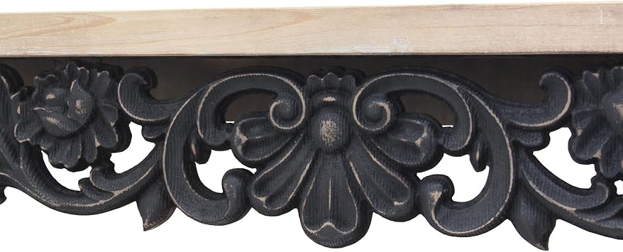 VELOVE Antique Console Table with Carved Details, 47 x 15 x 30 inches (Black/Natural)