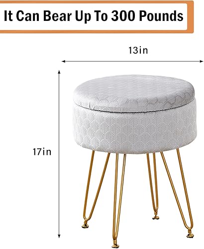 Miniatura 8 de Cpintltr Taburete otomano de almacenamiento de terciopelo con tapa extraíble, taburetes redondos para sofá, reposapiés con asiento acolchado, gris