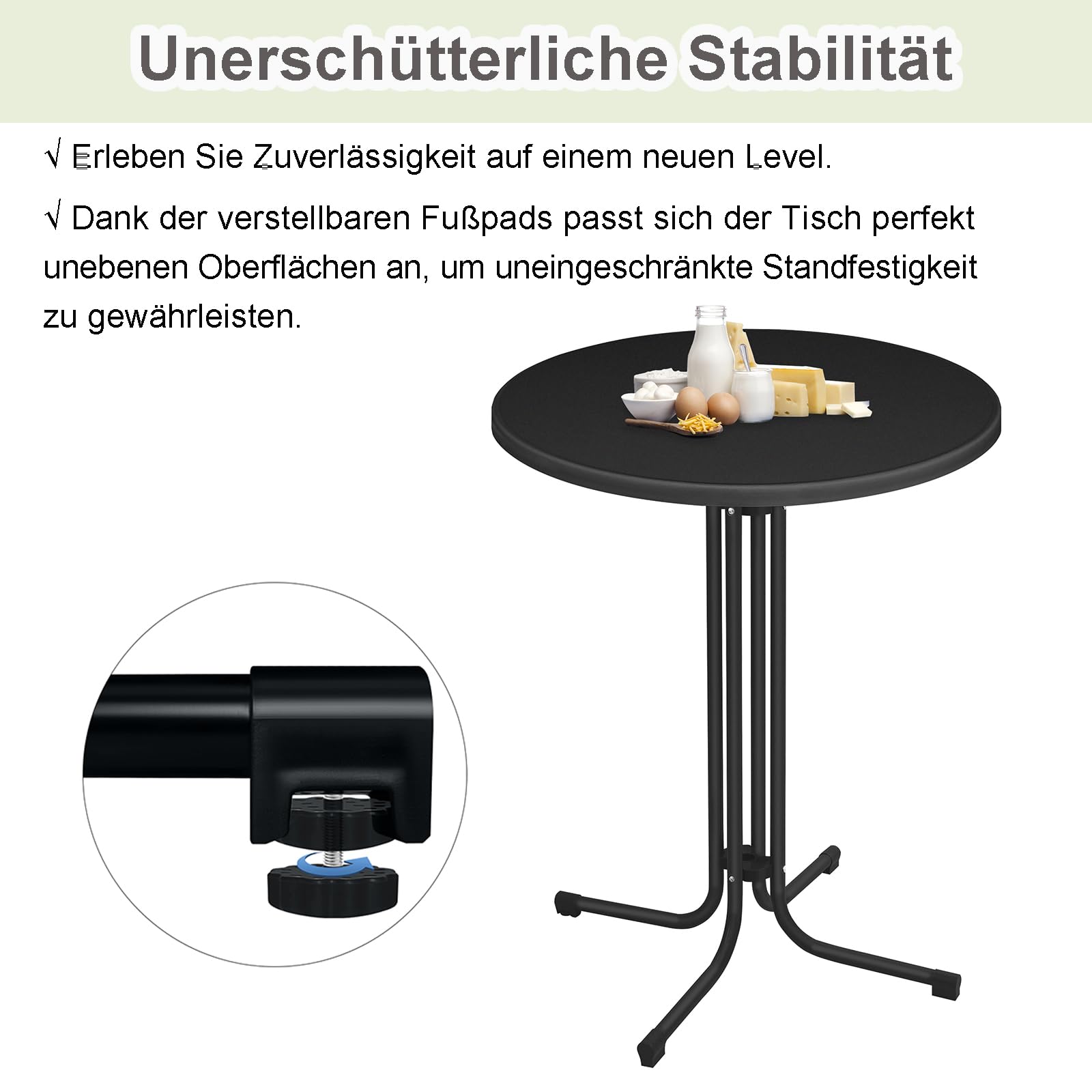 AufuN Mesa alta plegable de 80 cm de diámetro, de aluminio, redonda, 110 cm de alto, fácil montaje, mesa de fiesta, metal MDF con recubrimiento en polvo, para exterior e interior, color negro