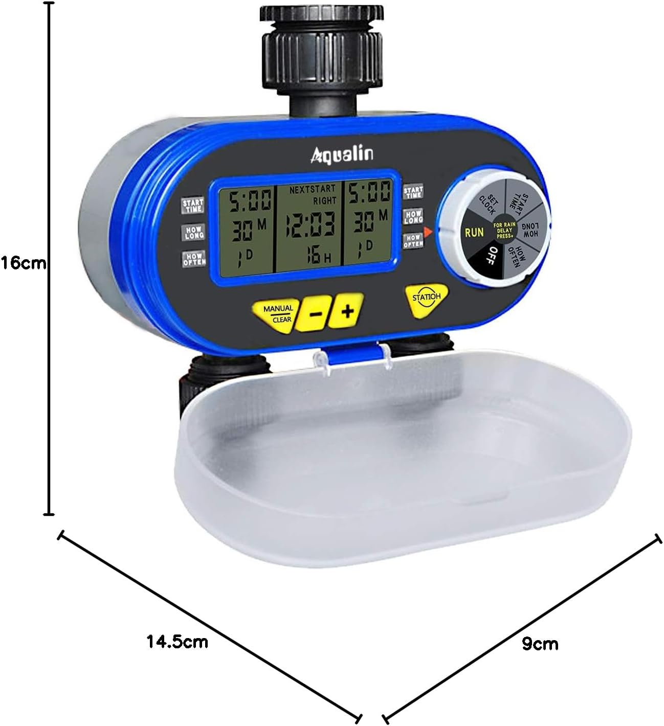 Dimensions of the Aqualin Dual Outlet Irrigation Timer Controller