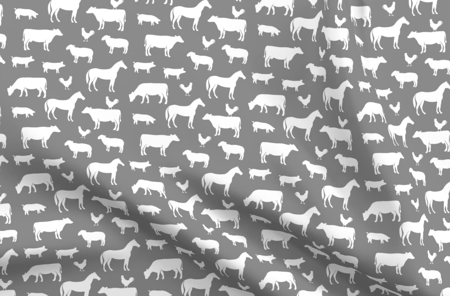 Spoonflower Fabric - Farm Animal Green Black Dusty Blue Collection Coordinate Animals Horse Printed on Organic Cotton Sateen Fabric by The Yard - Sewing Quilting Apparel Home Decor