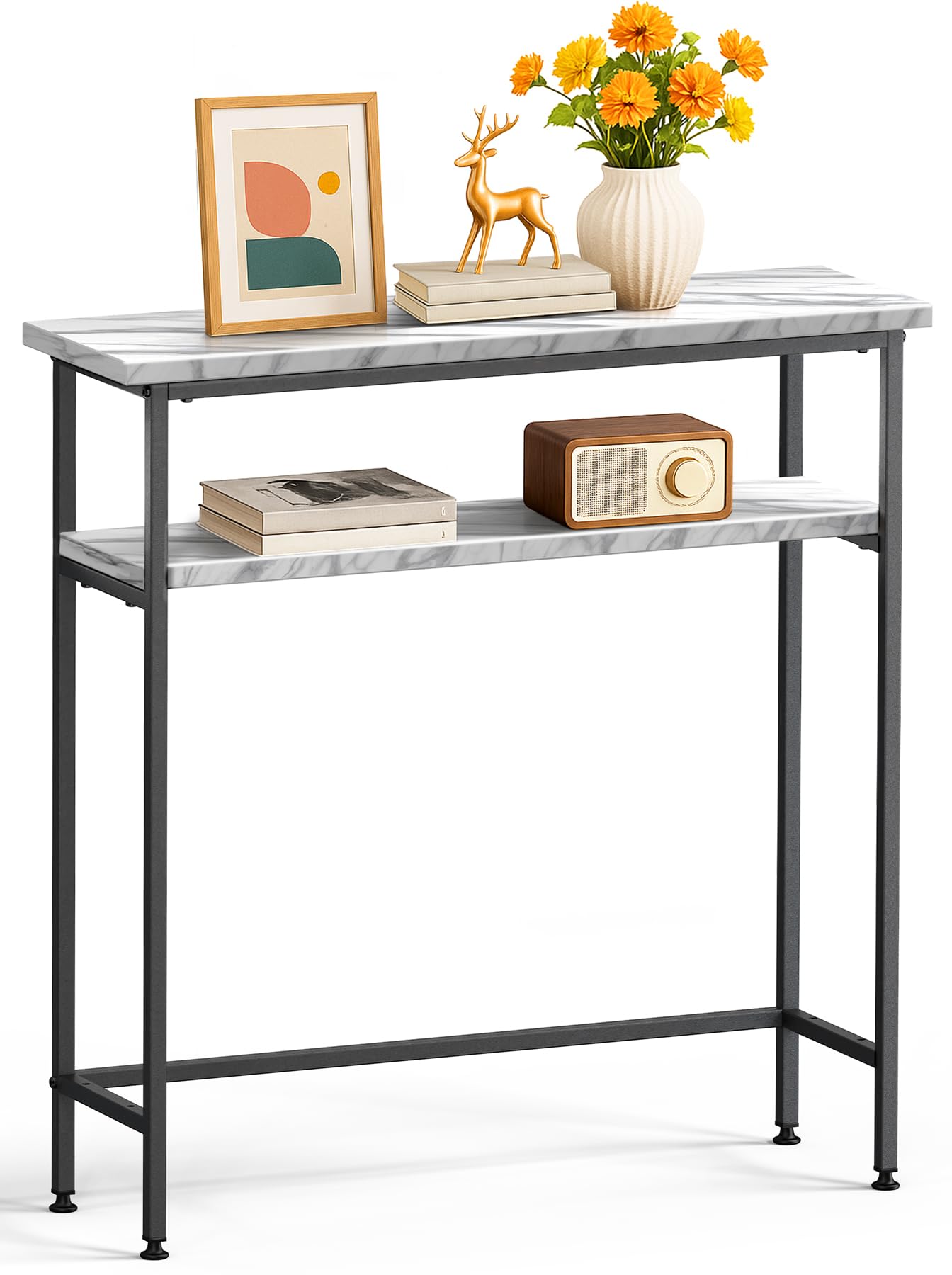 VOUNOT - Console Table - 2-Tier Entryway Table - 80x24x80cm - White