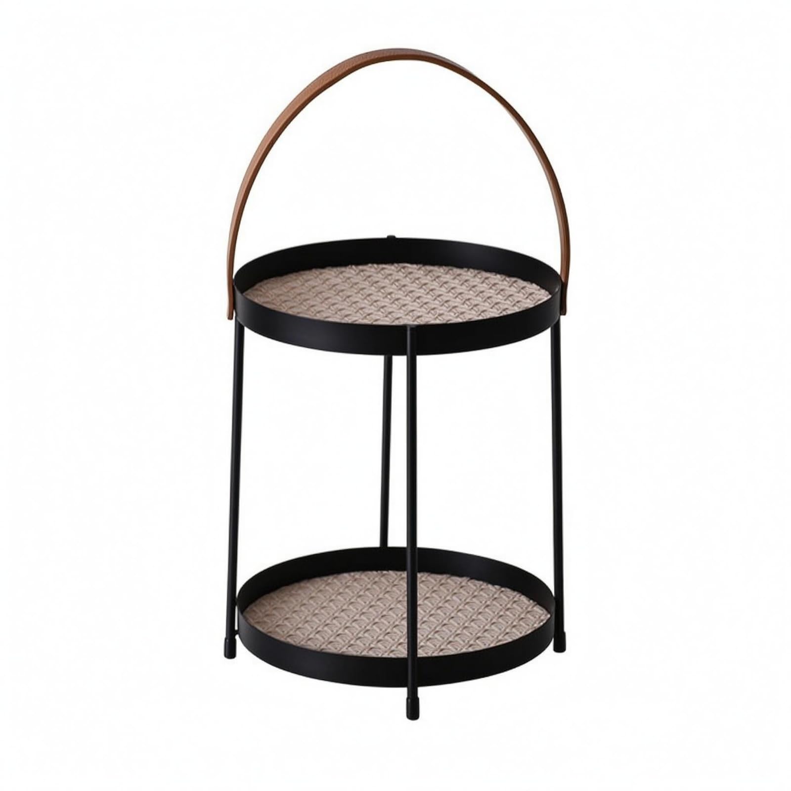 Corbeille rangement fer beige : plateau rond autoportant de bureau