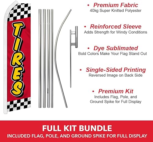 Miniatura 2 de Tires Red & Yellow Swooper - Kit de bandera y poste publicitario - Perfecto para tiendas de rendimiento, mecánica, reparación de automóviles,