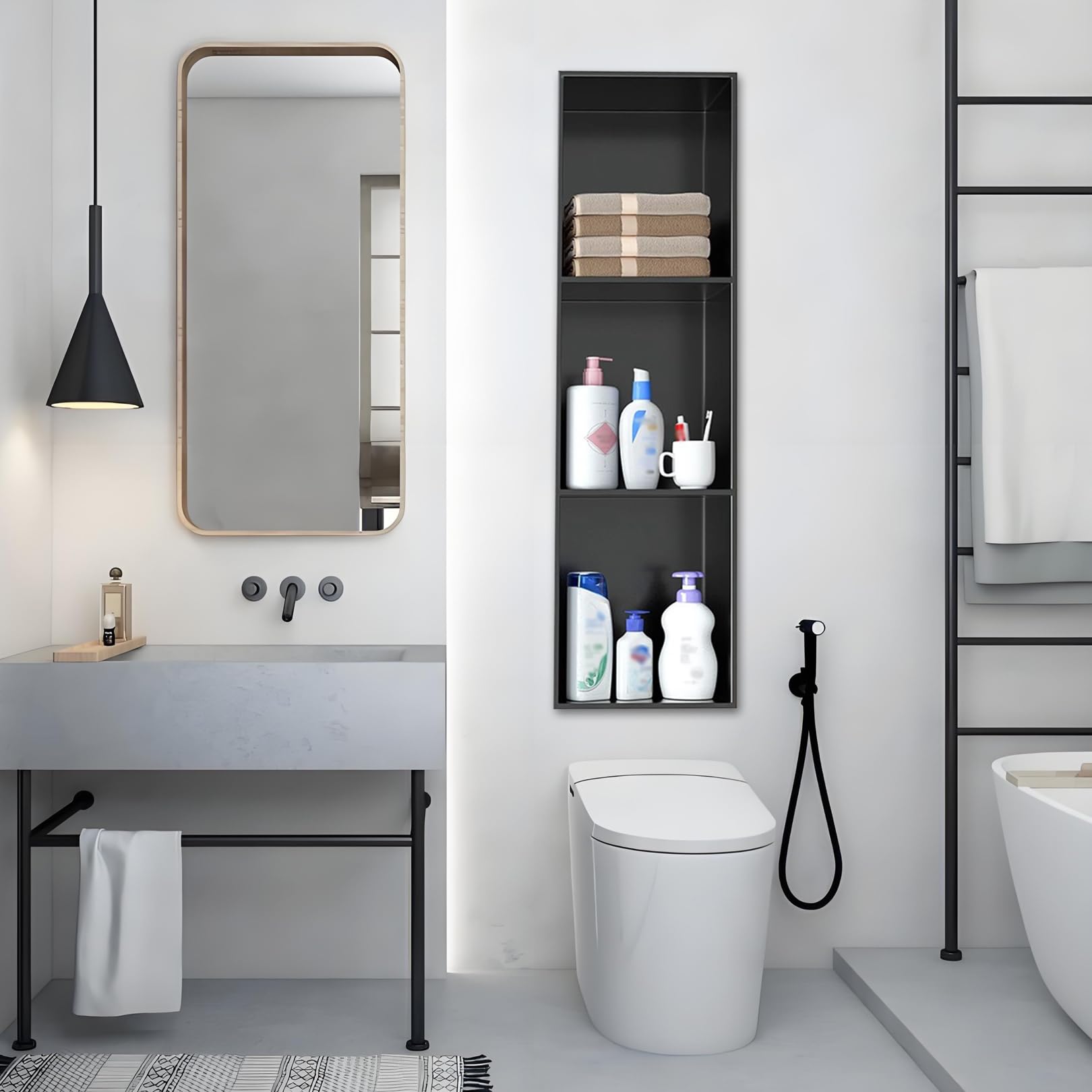 Niche de douche encastrée en acier inoxydable pour rangement gain de place de salle de bain