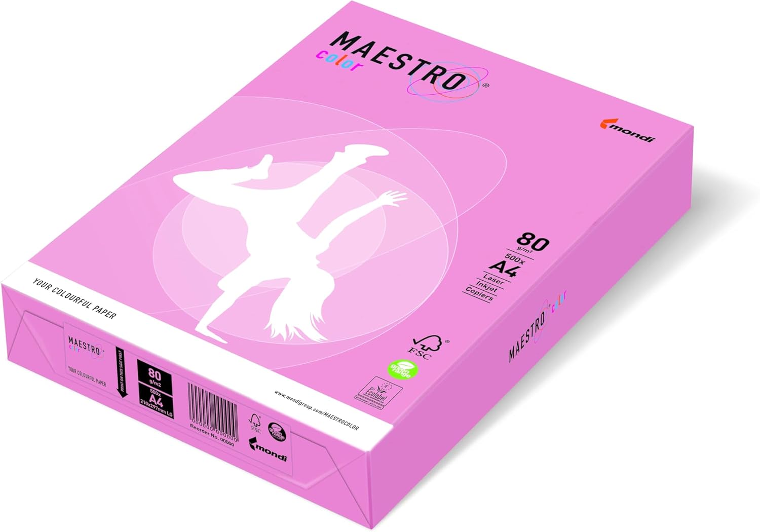 Maestro Copier Paper 80 g A4 Coloured Pastel Colours 500 Sheets Pink