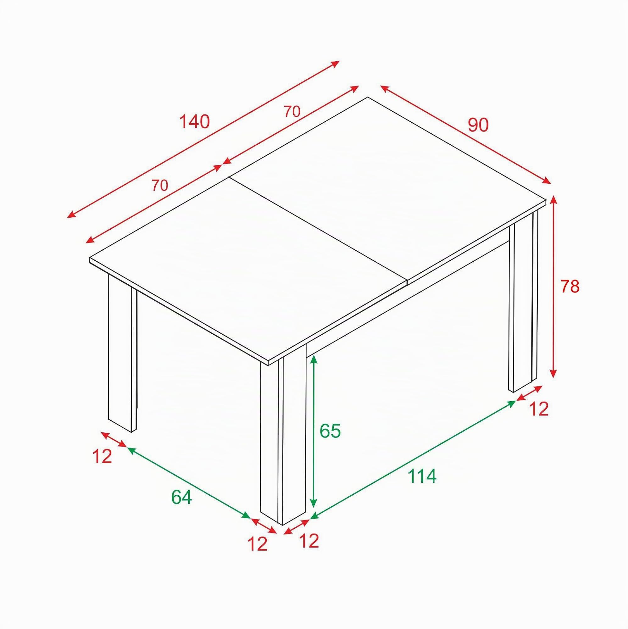 Mobelcenter – Mesa de Comedor Extensible Kendra – Mesa de Salón o Cocina – Medidas: Ancho: 140 cm x Fondo: 90 cm x Alto: 78 cm – Ancho Mesa Extendida: 190 cm (Blanco Brillo) - (0486)