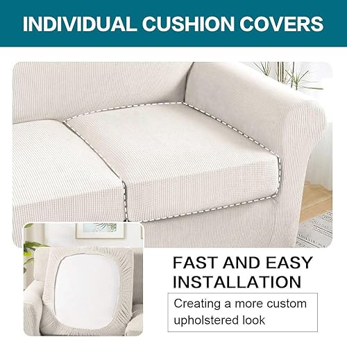 Miniatura 5 de Turquoize Fundas de sofá de 3 piezas para sofá biplaza, funda de sofá suave para perros, funda de sofá lavable con 2 fundas de cojín individuales,