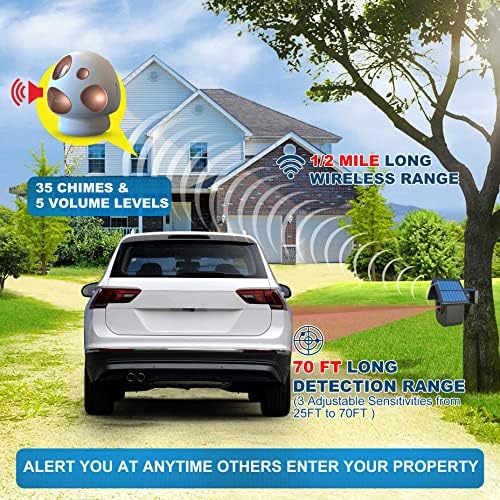 HTZSAFE Driveway Alarm- Driveway Alarms Wireless Outside Weatherproof Solar Motion Sensor&Detector- 1/2 Mile Long Range Driveway Alarm System- 1 Receiver + 2 Sensors - 2