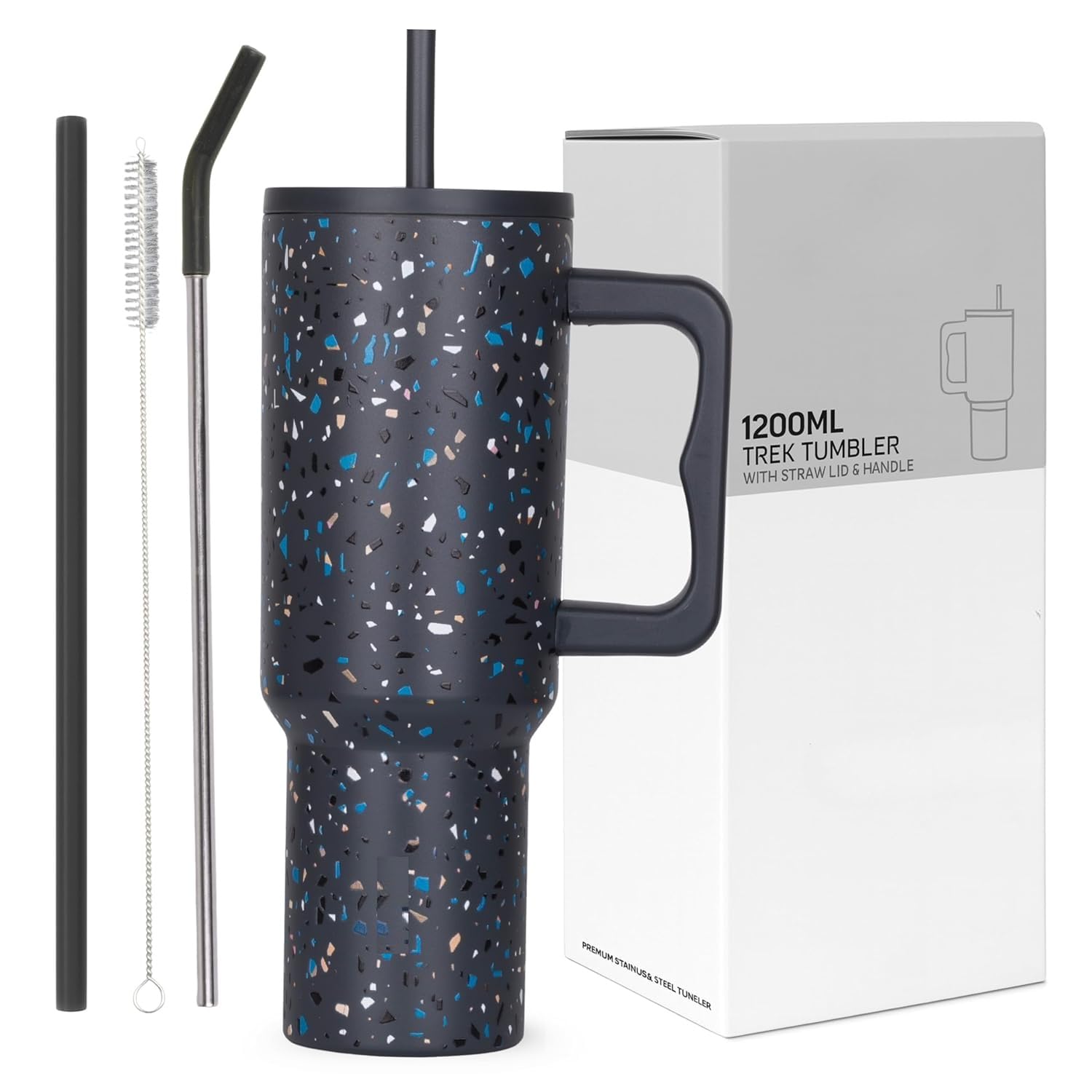 PEIPUS Stainless Steel Tumbler with Steel and Plastic Straw,1200ml Capacity Double Insulated Cup 100% Leak Proof Mug Cupholder for Gym, Travelling and Office (ASH Paint)