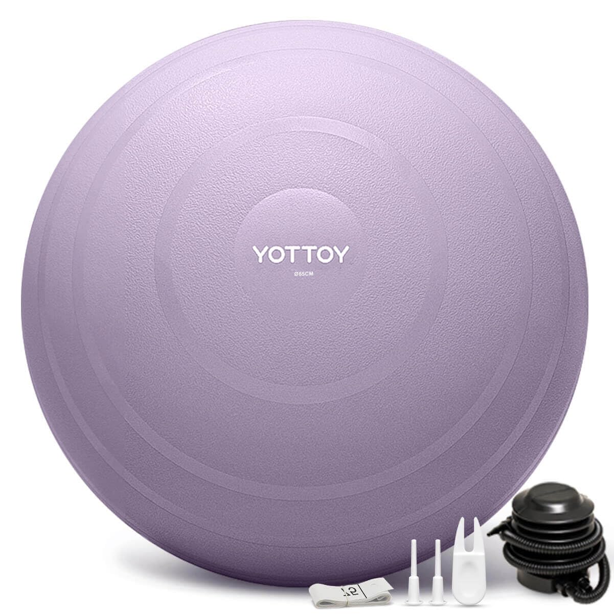yottoy anti-burst exercise ball for working out, yoga & pregnancy, extra thick stability ball for physical therapy & fitness, comes with pump (purple)