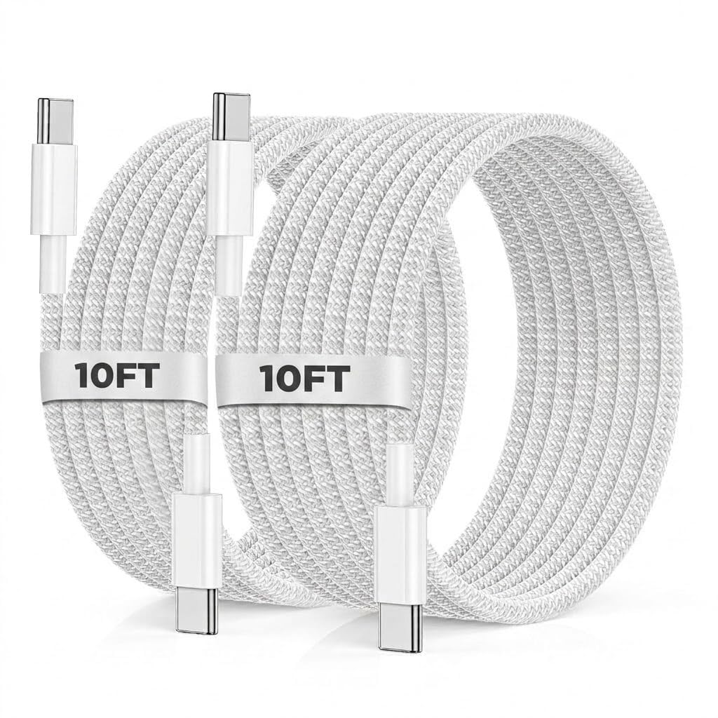 100W USB C to USB C Fast Charger Cable 10 FT + 10FT for iPhone 17 16 15 17e