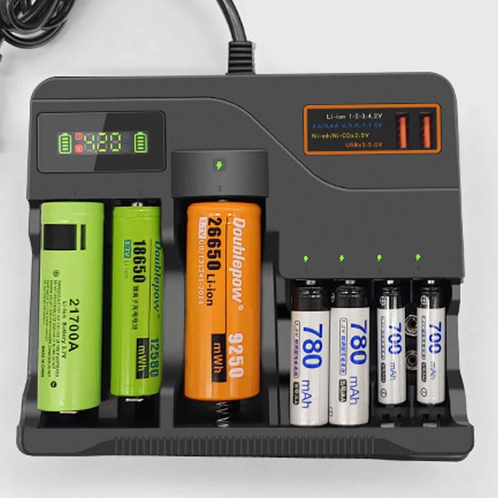 Toplionace Chargeur Multi Emplacements pour Batterie Au Lithium 110-220V pour Batterie AA Batterie Au Lithium 3.7V Batterie Nickel Hydrure Métallique 9V Style Général