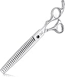 JASON Left Handed 7" Dog Grooming Scissors Set, 3 in 1 Ergonomic Blending, Curved, Straight Cat Pet Hair Trimming Thinning Professional Kits with Offset Handle and a Jeweled Screw