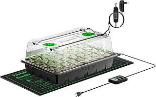 VIVOSUN Anzuchtset mit 40-Zellen-Starter-Tablett, LED-Pflanzenlicht und 25×52cm Heizmatte, Mini-Gewächshaus mit 9cm hoher Haube, Verstellbarer Belüftung und Abflusslöchern für Sämlinge
