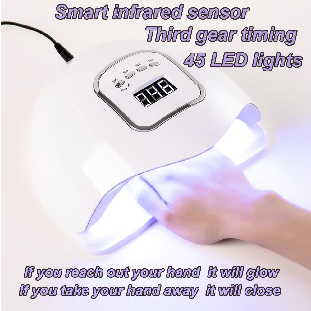 Lampada per Unghie a LED, asciugacapelli, Lampada per Unghie Gel UV, Lampada UV LED per asciugacapelli da 120 W, con 4 impostazioni di Timer, sensore Automatico 45 Perline per Design di Nail Art