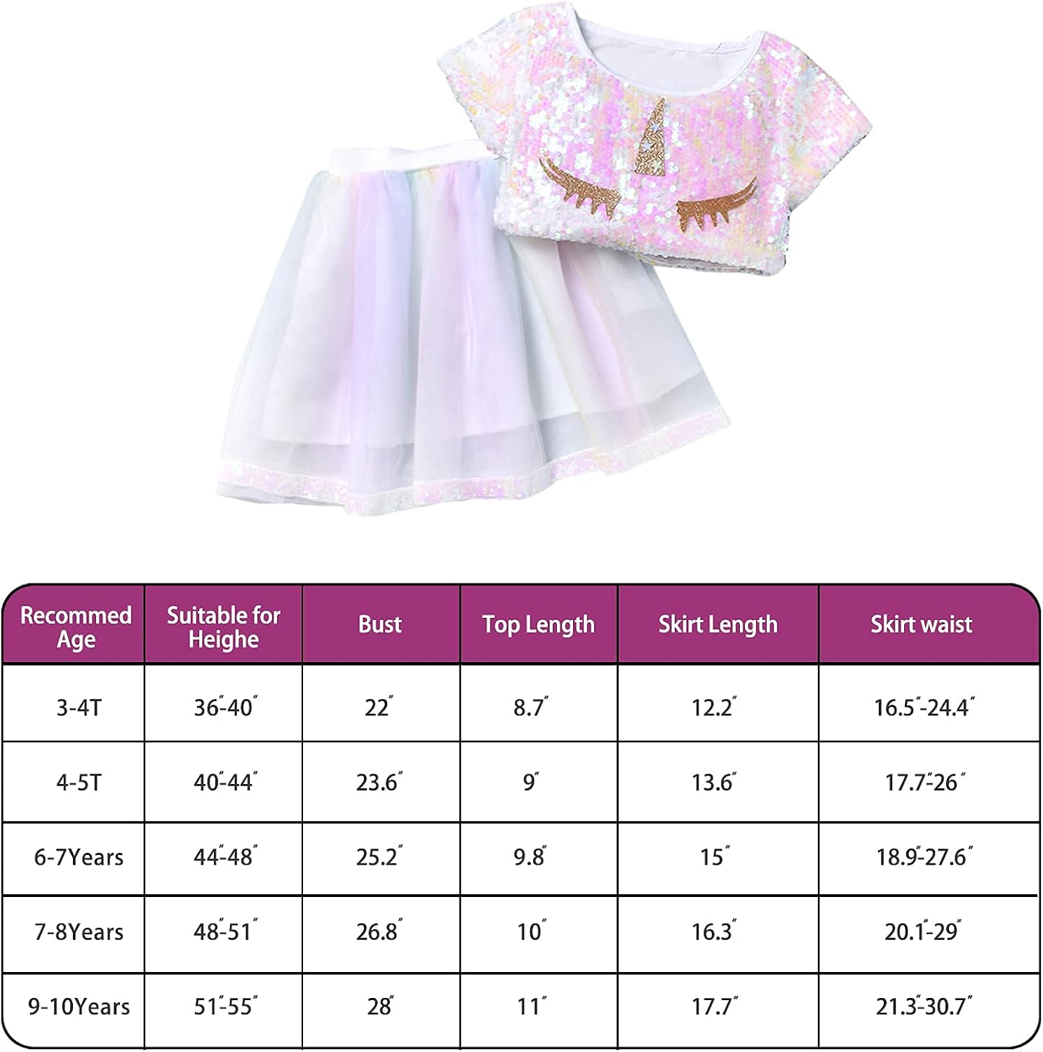Little Girls 2 Pcs Outfits Short Sleeve Sequin Crop Top and Tulle Rainbow Tutu Skirt Set(3-10 Years): Clothing, Shoes & Jewelry
