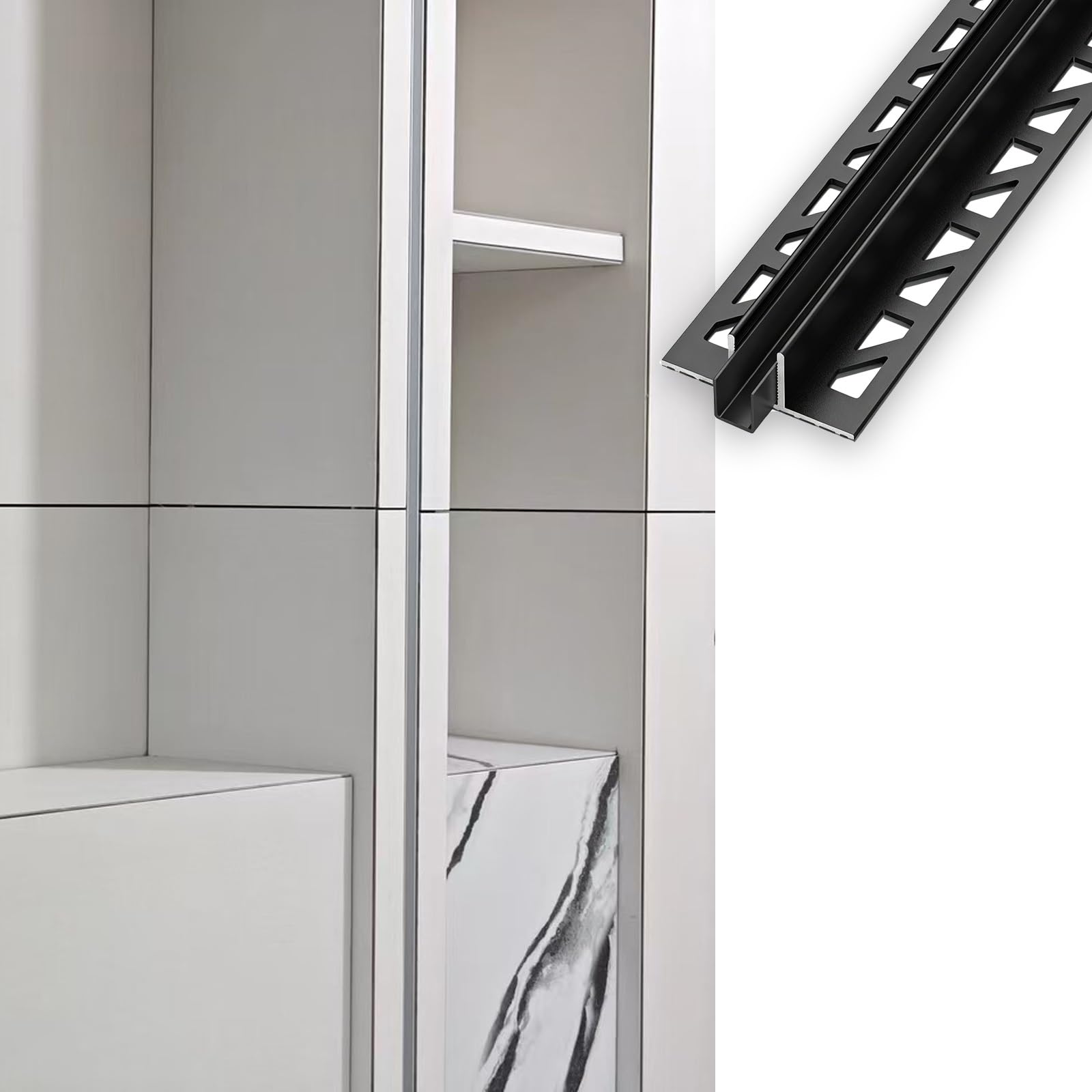Aluminium Szyna Stała, Głęboka Do Szkła O Grubości 8, 10 I 12 Mm, Bezramowa Wpuszczana Kanał T Do Drzwi Prysznicowych Czarny(L2.1m W10.6mm)