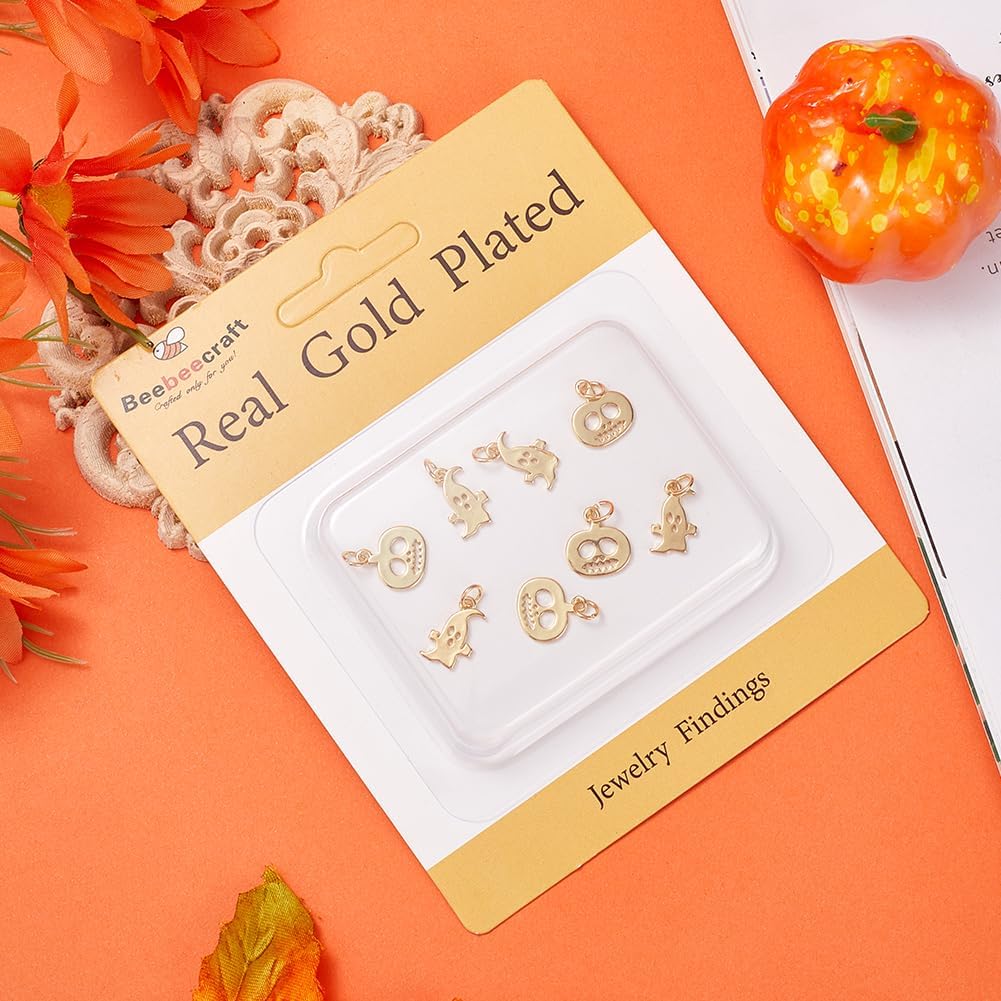 Beebeecraft 10Pcs Ghosts Pumpkin Charms 18K Gold Plated Halloween Enamel Skull Charm Jewelry Findings 13~13.5x8.5~12mm with Storage Box for Making Necklaces Bracelets DIY Crafts