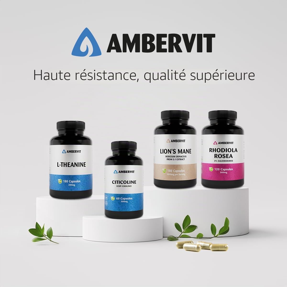Citicoline CDP Choline 500mg - 60 Capsules - Dosage élevé pour la mémoire, la concentration et le soutien mental - Sans additifs indésirables - 2 mois d'approvisionnement | Ambervit