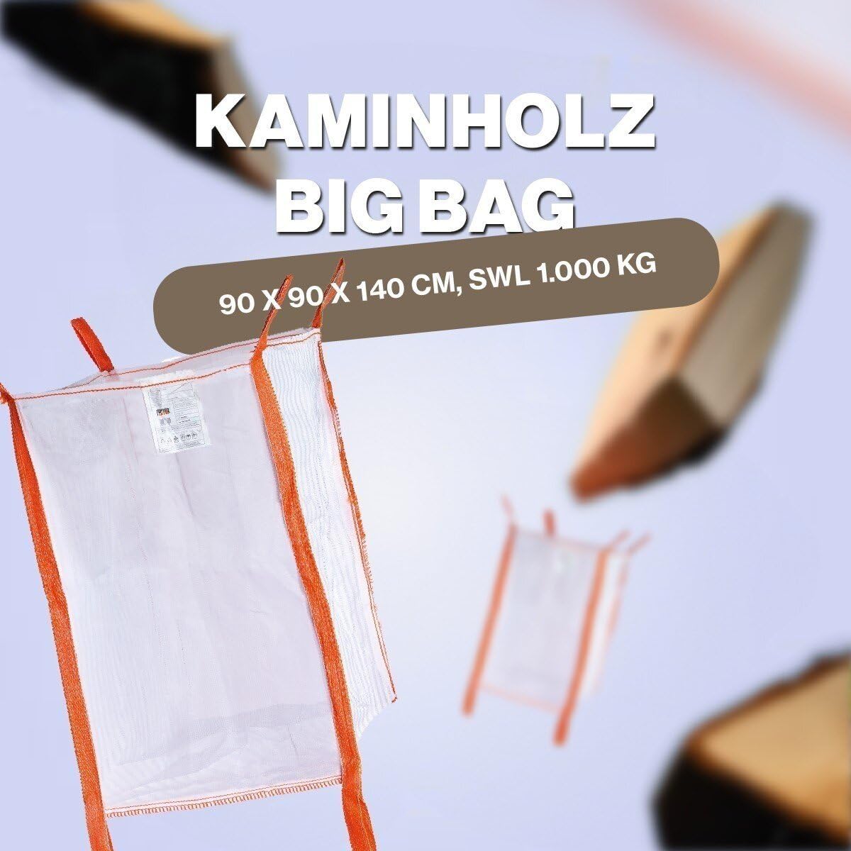 Kaminholz Bag Woodbag Firewoodbag Brennholz luftdurchlässige BigBag Holzsack Holzbag Big Bag 90 x 90 x 140 cm (1 Stück)