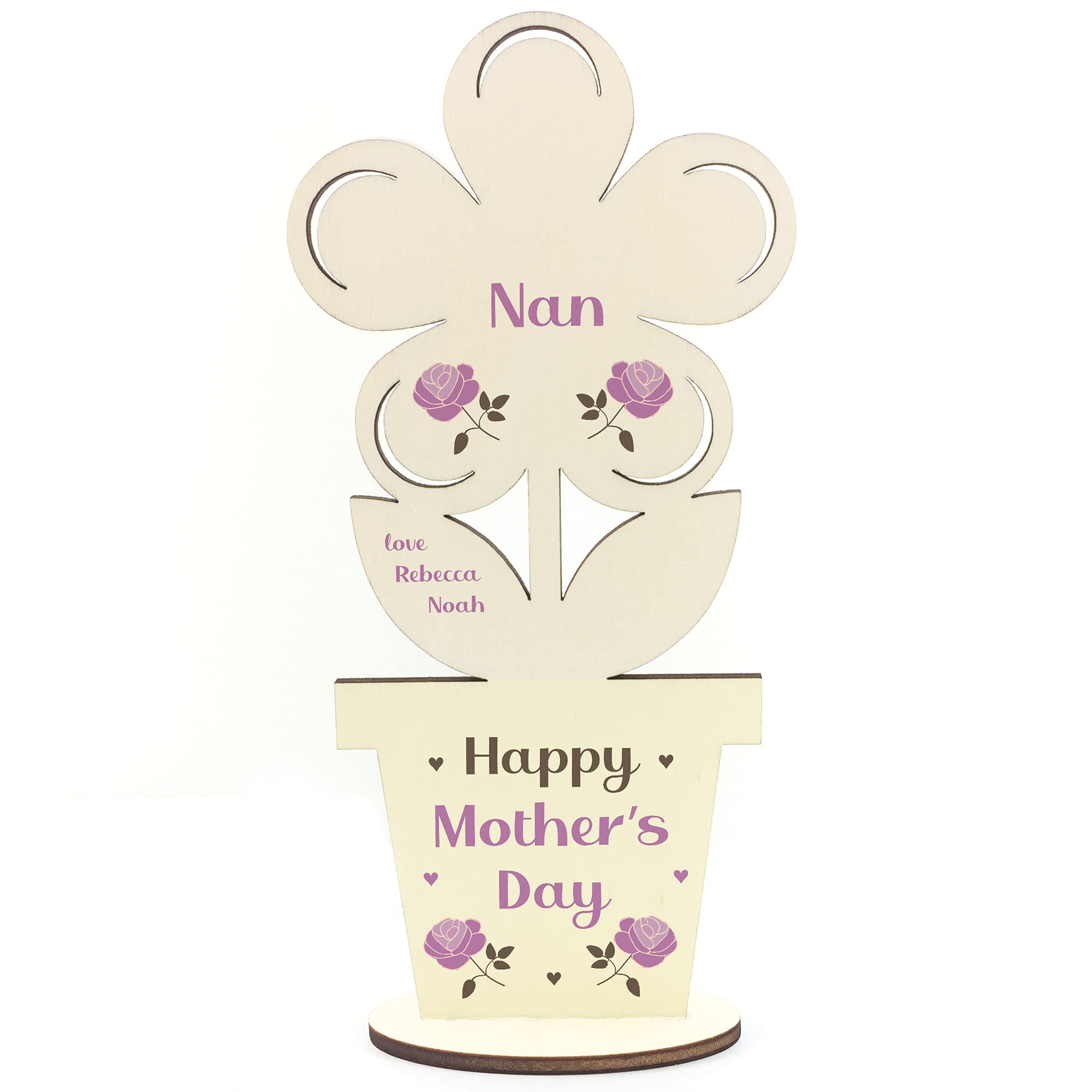 Happy Mothers Day Gift For Nan Wooden Flower Personalised Grandparent Gift
