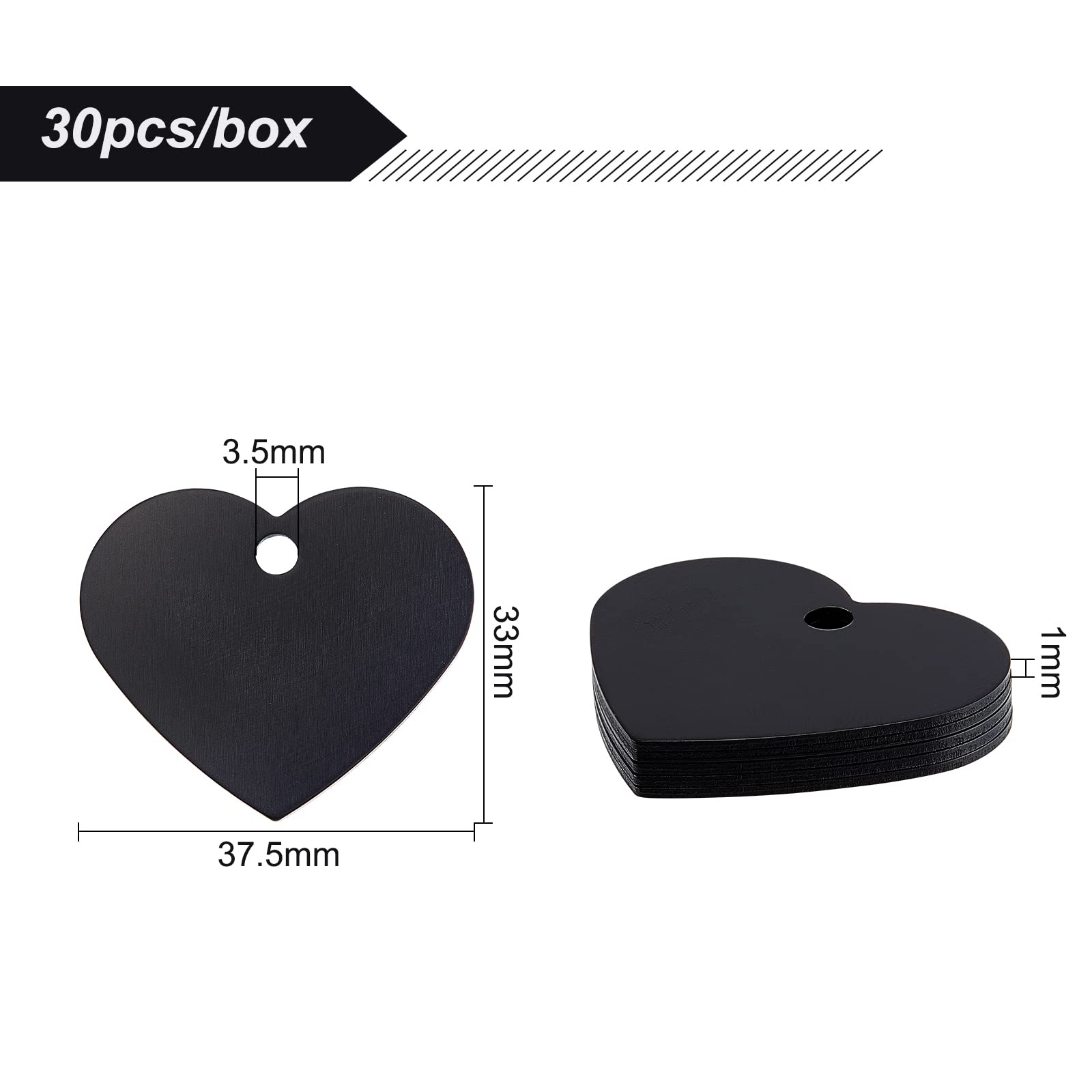 BENECREAT 30 Pezzi Pendenti Vuoti In Alluminio Per Gioielli – Forma Cuore, Nero, 33x37.5 Mm, Spessore 1 Mm