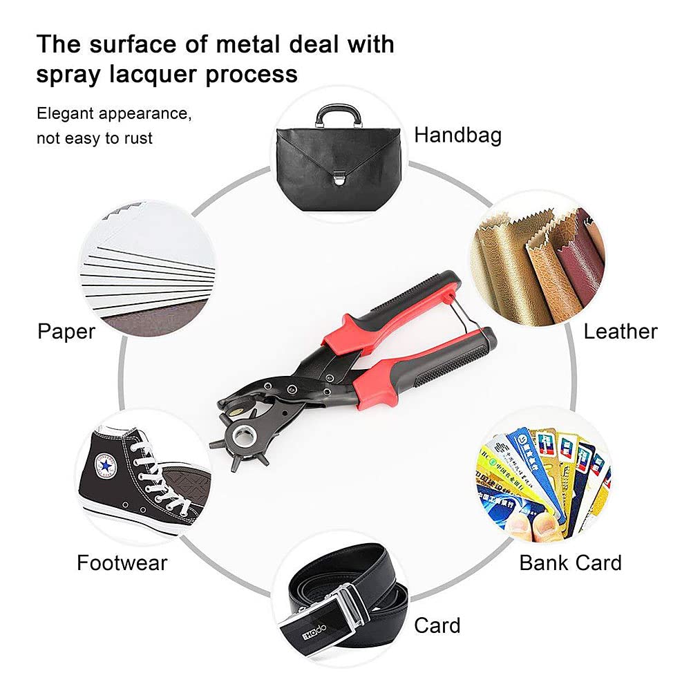 Leather Hole Punch, Heavy Duty Revolving Plier Tool with Extra Plates and Ruler - Image 2