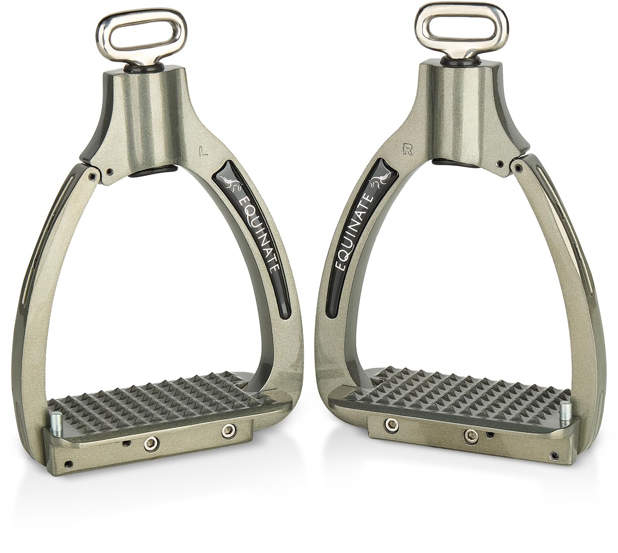 Equinate Kingswell - Estribos de seguridad (2 unidades, aluminio, ligeros, con brazo de seguridad y suspensión con resorte), color gris
