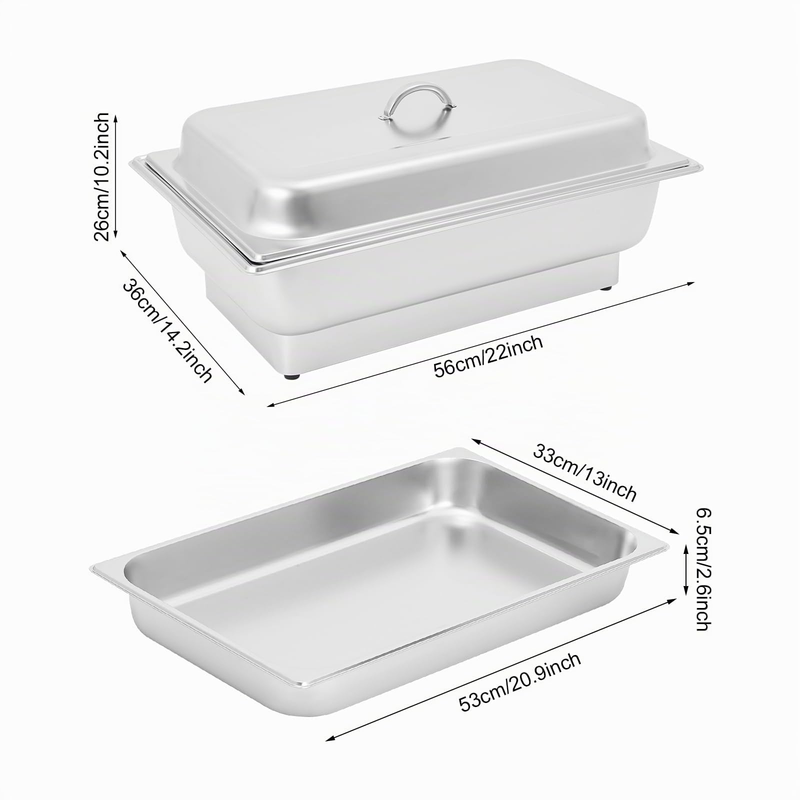 Calentador de buffet eléctrico, calentador de alimentos, buffet Chafing Dish, acero inoxidable, con control de temperatura para catering y buffet, 600 W, 9 l, para platos fríos y calientes