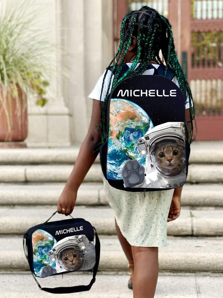 KishKesh Personalization Personalized Backpack 16" Inch - Cat in Space
