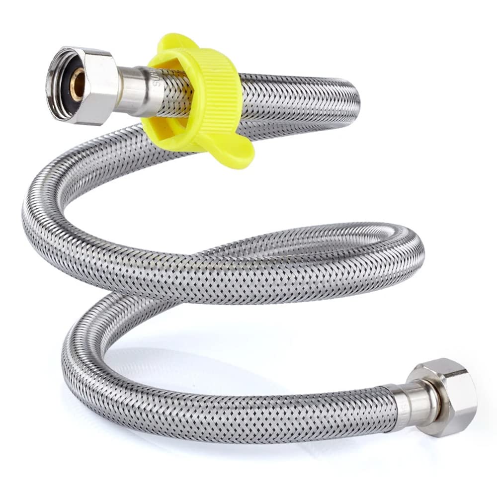 Rubik 1.2 Meter Braided Hose, 1/2inch Connector Anti-Explosion Flexible Stainless Steel Hot Cold Water Plumbing Pipe for Kitchen Faucet Sink Basin Bathroom Shattaf Toilet Taps Heaters