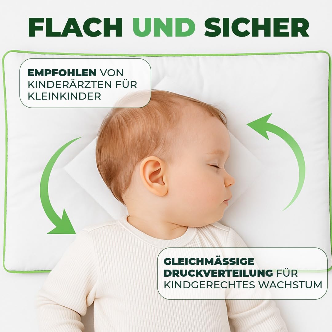 Welldora Kinderkissen 40x60 cm – flaches Kinderkissen (1–6+ Jahre), hautfreundlich & pflegeleicht, 100% Baumwollbezug, Oeko-TEX® Zertifiziert, waschbar & liebevoll gestaltet