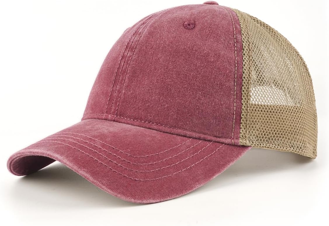 XXL Oversize Washed Trucker Cap,Adjustable Mesh Trucker Hats,Soft Crown Running Hat for Big Heads