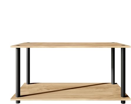 Coffee Table with Open Storage Shelf, Modern Design, Light Oak