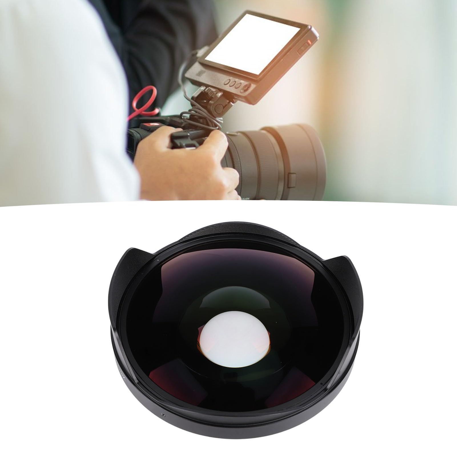 Obiettivo Fisheye 0,3X, Attacco Filettatura da 72 Mm Obiettivo Fisheye Grandangolare con Profondità di Campo Lunga con Paraluce per Videocamera Obiettivo Fotografico