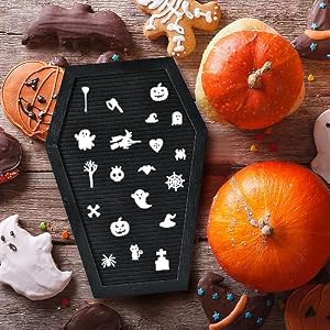 Coffin Letter Board - 520 Characters Spooky Halloween Characters with Wooden Stand and Canvas Bag - 16x11 Inches - Felt Message Board for Home Office Halloween Supplies & Decor (Black) Coffin Letter Board 520 Characters Spooky Halloween Characters with Wooden Stand and Canvas Bag 16×11 Inches Felt Message Board for Home Office Halloween Supplies Decor Black