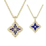 GNIRTSI Gold Necklace for Women Clover Pendant Gemstone Cubic Zirconia 14K Simple Thick Chain Trendy Lucky Jewelry - White Mother of Pearl