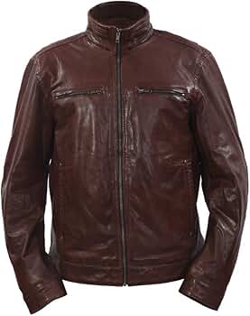 Men's Short Retro 100% Chestnut Brown Nappa Leather Biker Jacket