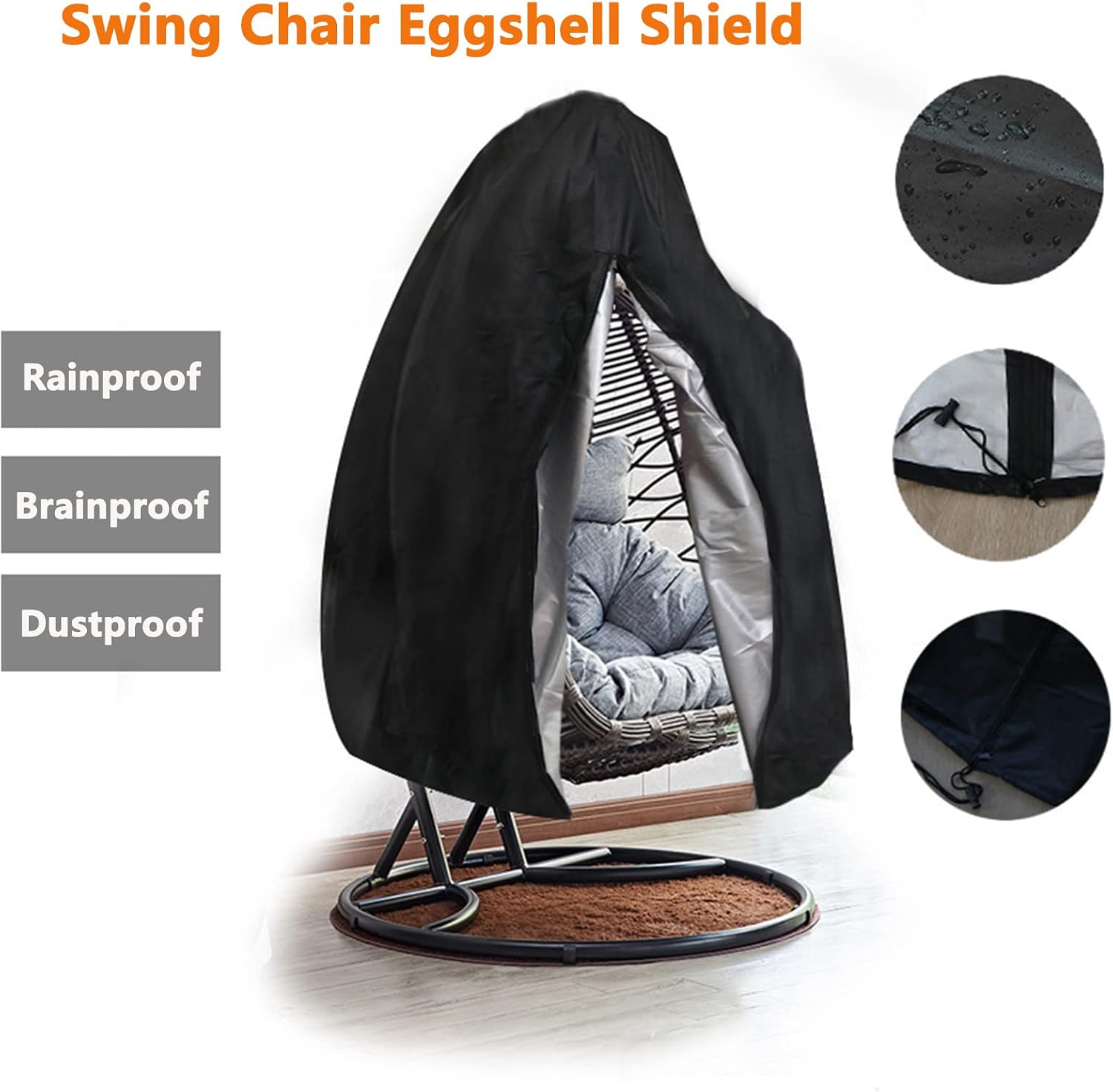 Patio Hanging Egg Chair Cover, 210D Oxford Fabric, Waterproof, Windproof, Anti-UV, Premium Double Egg Chair Cover Patio Hanging Chair, Protective Cover for Swing Cocoo(Size:230x200CM,Color:black-420D)