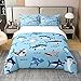 jejeloiu Shark Duvet Cover 100% Cotton Twin Size Ocean Sea Animal Bedding 100% Cotton Set for Kids Boys Girls Teens Room Decor Sea Underwater World Comforter Cover Set Bedspread Cover 2Pcs Zipper
