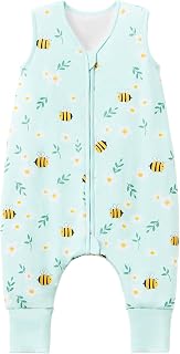 Baby/Toddler Sleep Sack with Legs, Rayon from Bamboo 95% + 5% Spandex, 1.0 TOG, 2‑Way Zipper Sleeping Bag, Walker‑Friendly 12-18M Little Bee