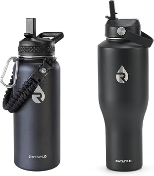 RAYMYLO Insulated Water Bottle 32oz Magic Black + Insulated Water Bottle for Car 40oz Magic Black