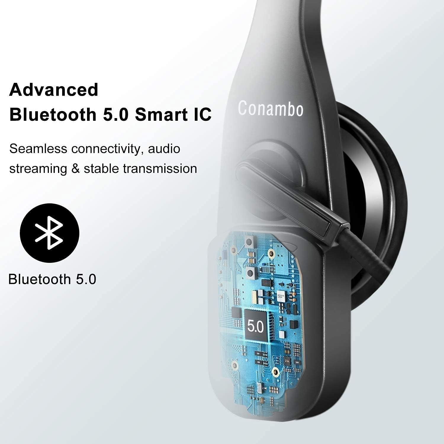 Conambo Bluetooth Headset with Microphone,Trucker Bluetooth Headset with Noise Cancelling,22Hrs Call Time,V5.0 Wireless Headset with Mute Button,On Ear Headphones for Cell Phones Business Office