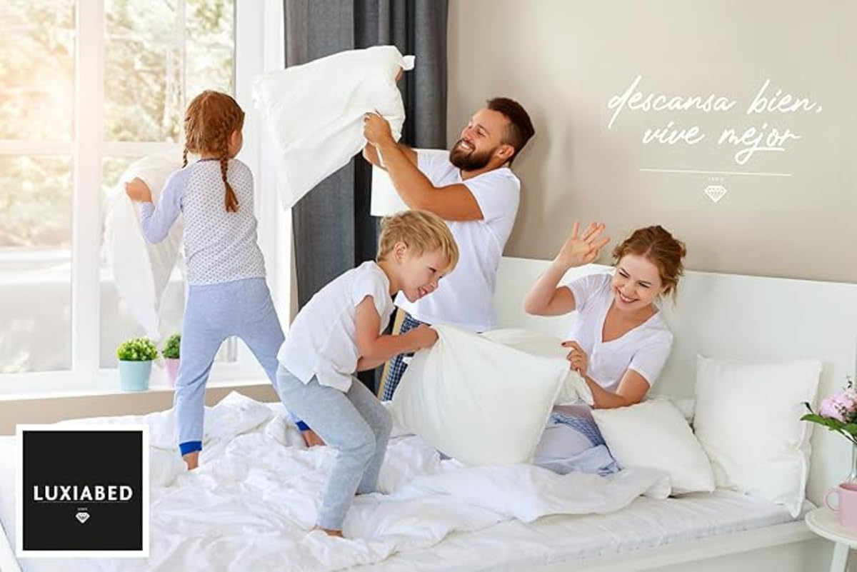 LUXIABED Colchón 150x190 Reversible de Matrimonio. Alto Confort. Transpirable, Antiácaros y Hipoalergénico. Viscoelastica Plus Adaptable. Confort + Firmeza Media Blanco. Modelo Genius Altura 30 cm